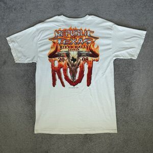 Republic Of Texas Shirt Men L White Austin Biker Rally Graphic Tee 2008 Y2K